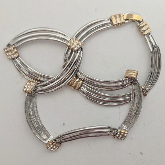 Vintage Runway/Chunky Silver & Gold Tone Curved Link Necklace w/ Sparkle Details - Picture 3 of 4